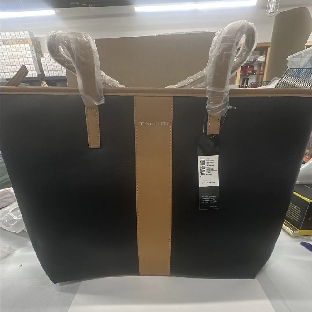Tahari Elegant Black and Tan Tote